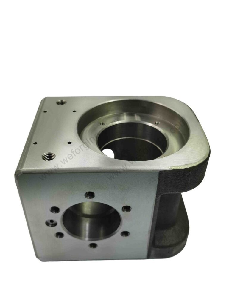 CNC milling operation on forged steel valve body showing precision machining